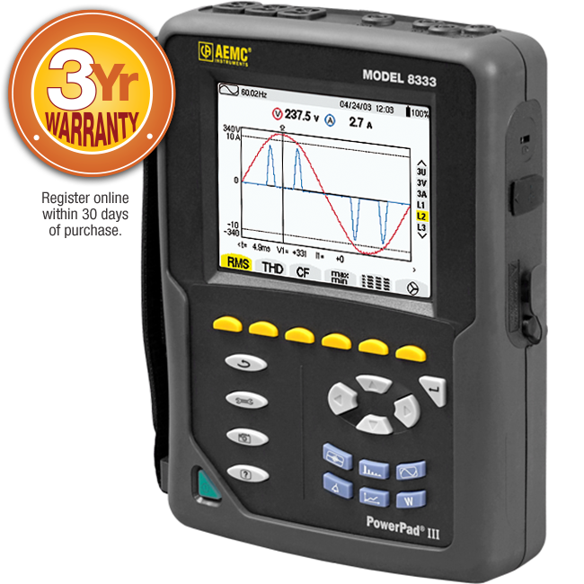 AEMC 8333 PowerPad III Power Quality Analyzer (No Probes)