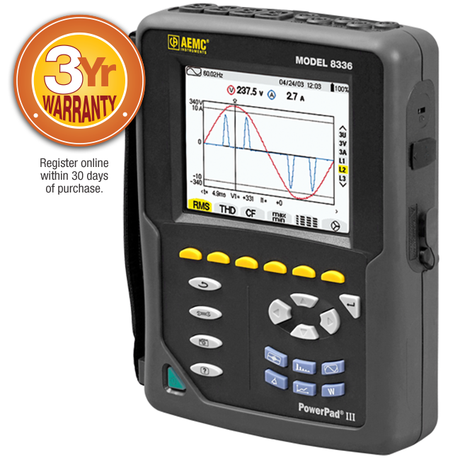 AEMC 8336 PowerPad III 4-Phase Power Quality Analyzer (No Probes)