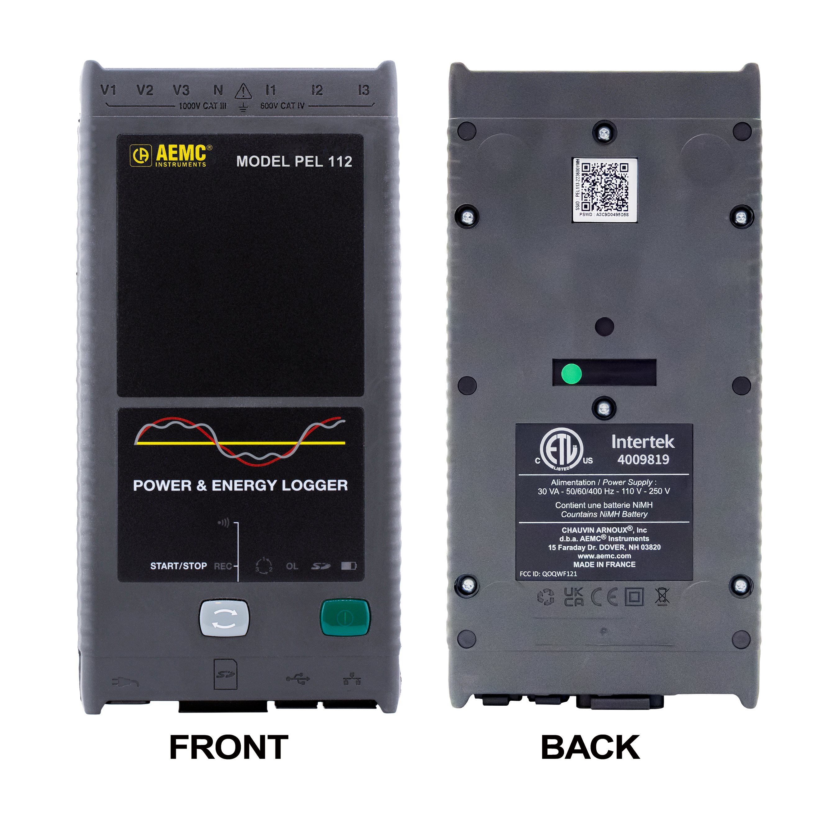 AEMC PEL 112 Power & Energy Logger (No LCD, with 3 Sensors, ETL)